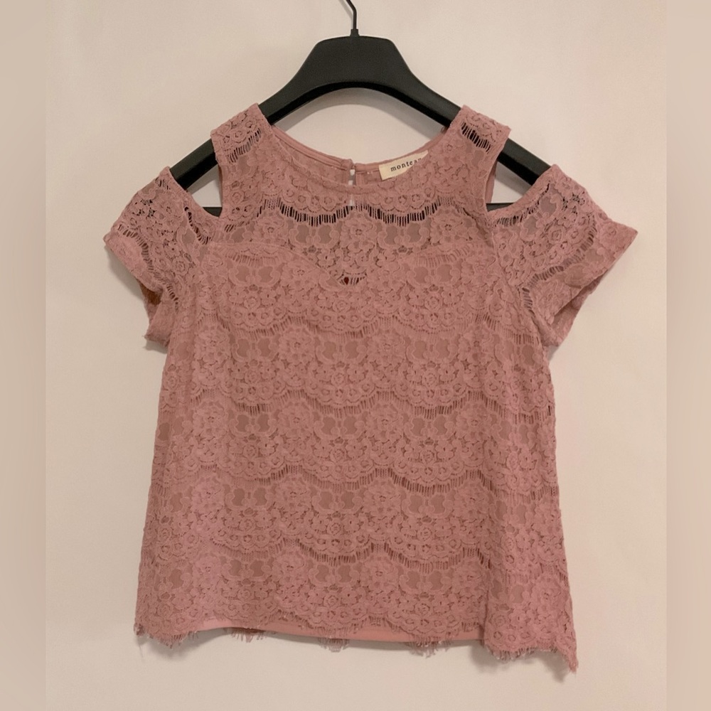 Monteau Dusty Pink Lace Cold Shoulder Blouse